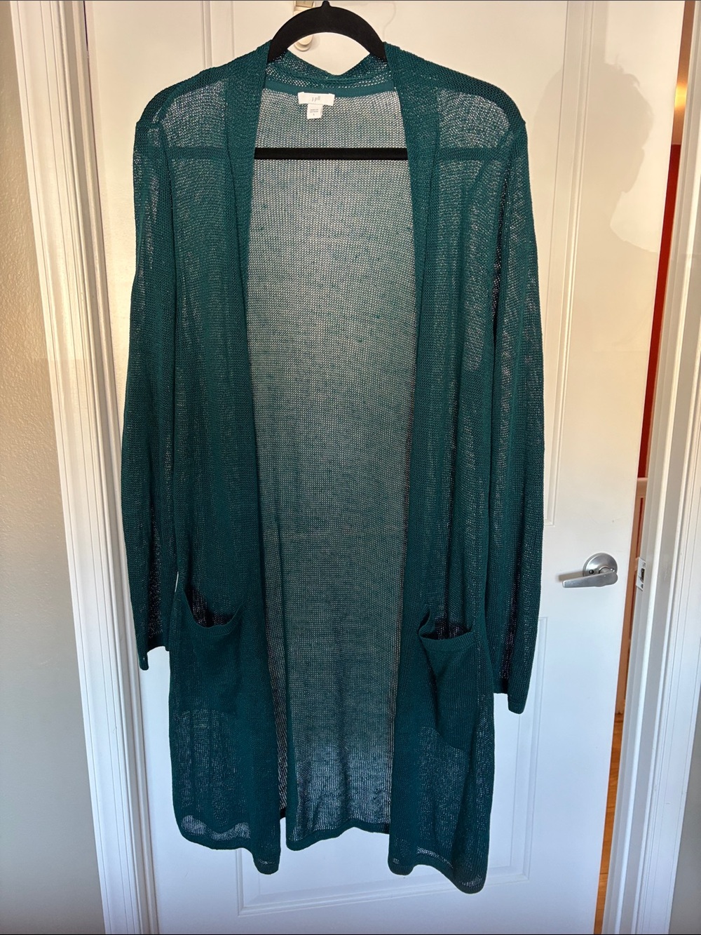 J. Jill Open-Front Long Cardigan in Teal Green